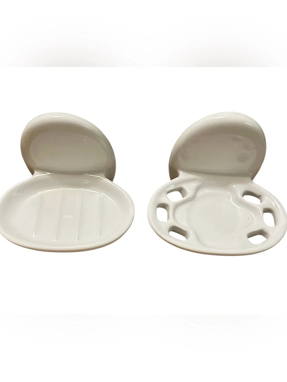 Vintage Ceramic Wall Mount Glossy Soap Dish Cup & Toothbrush Holder White Set